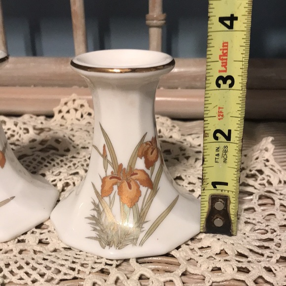Fine China Candle Holders Iris Motif - Picture 5 of 6